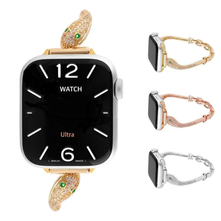 銅象嵌ジルコン ヘビ頭ウォッチバンド、Apple Watch 46mm / 49mm / 45mm / 44mm用、Apple Watch 42mm / 41mm / 40mm / 38mm用