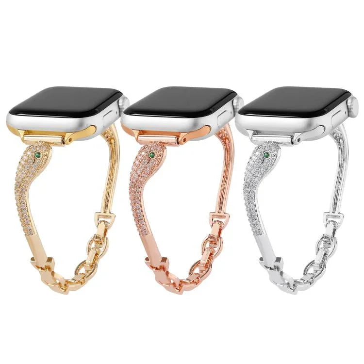 銅象嵌ジルコン ヘビ頭ウォッチバンド、Apple Watch 46mm / 49mm / 45mm / 44mm用、Apple Watch 42mm / 41mm / 40mm / 38mm用