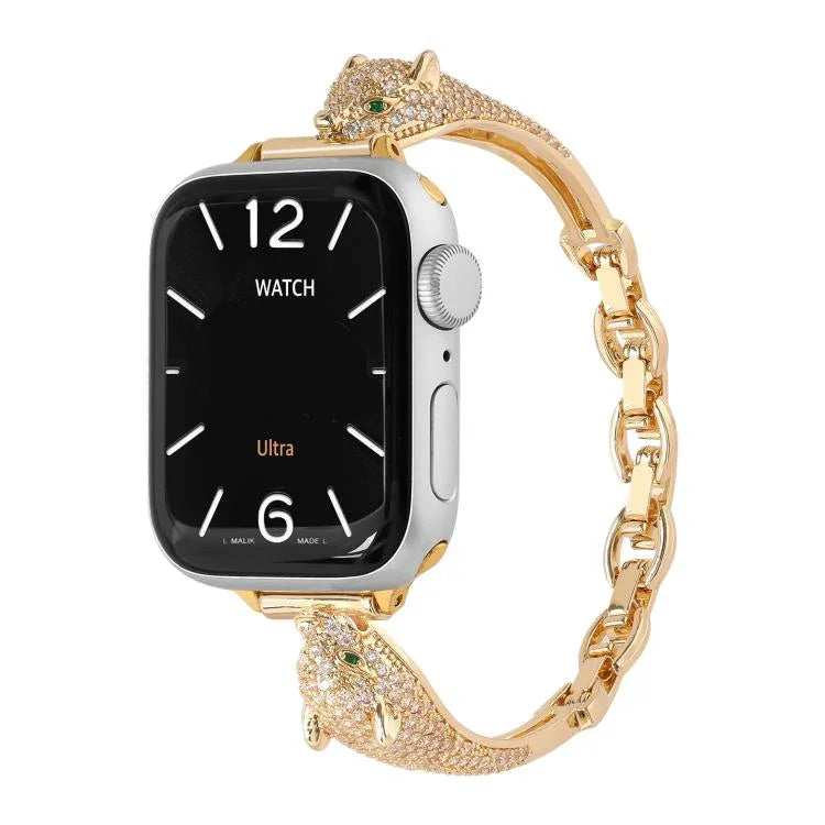銅象嵌ジルコン ヒョウ頭ウォッチバンド、Apple Watch 46mm / 49mm / 45mm / 44mm用、Apple Watch 42mm / 41mm / 40mm / 38mm用