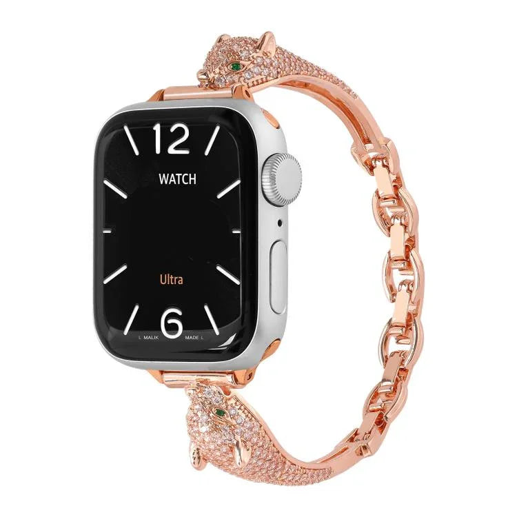 銅象嵌ジルコン ヒョウ頭ウォッチバンド、Apple Watch 46mm / 49mm / 45mm / 44mm用、Apple Watch 42mm / 41mm / 40mm / 38mm用