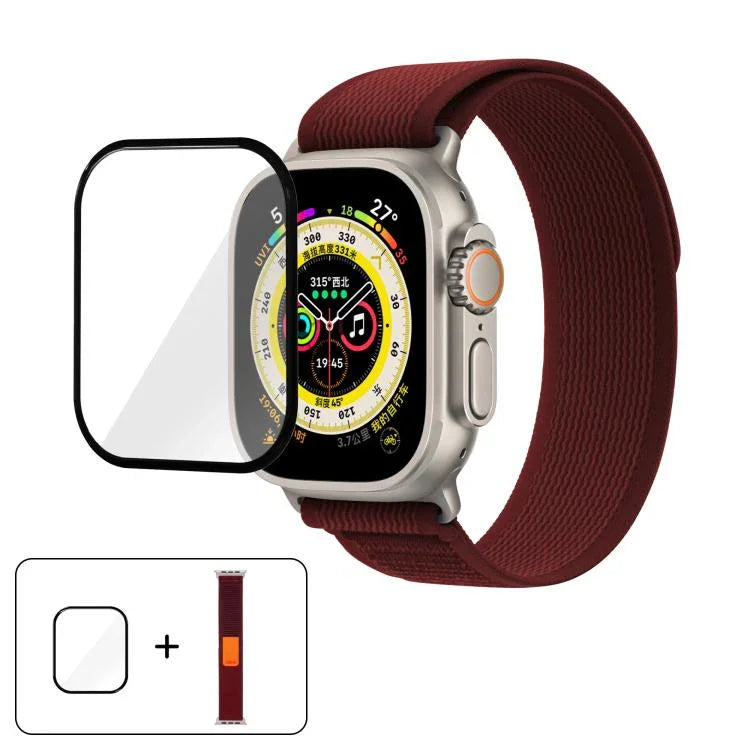ワイルドパスループ ナイロンウォッチバンド 3Dカーブフィルム付き、Apple Watch 6 / 5 / 4 / SE 40mm用、Apple Watch Ultra / 2 49mm用、Apple Watch シリーズ9 / 8 / 7 45mm用