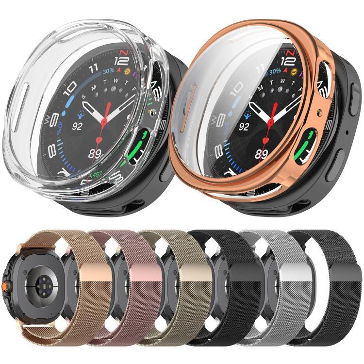 全面保護TPUプロテクティブカバー ミラネーゼマグネットメタルウォッチバンド、Samsung Galaxy Watch8 44mm用、Samsung Galaxy Watch8 40mm用