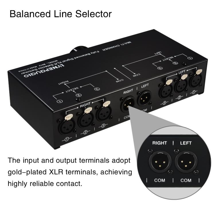 B072 3入力1出力フルバランス信号セレクター 3チャンネルバランスラインセレクター、外部電源不要ロスレス切替、B072