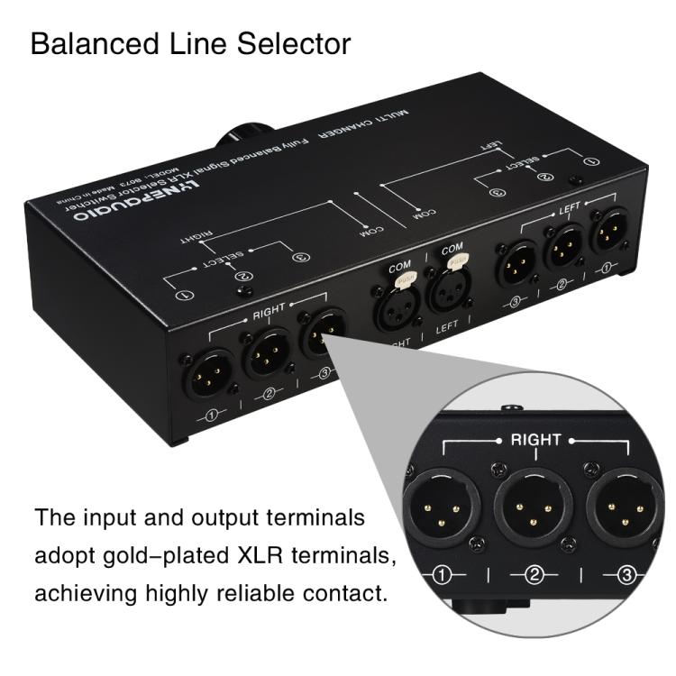 B073 1入力3出力フルバランス信号セレクター 3チャンネルバランスラインセレクター、外部電源不要ロスレス切替、B073