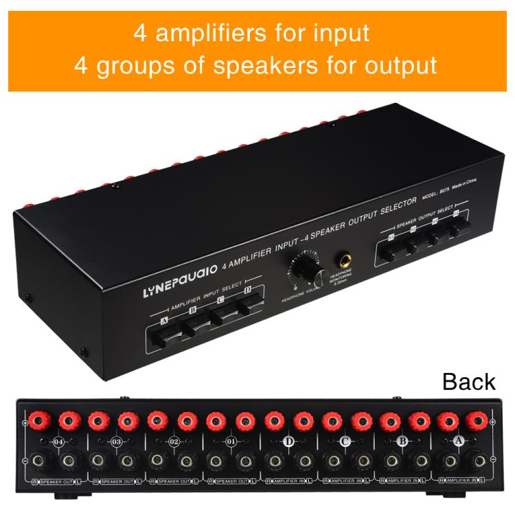B075 4入力4出力パワーアンプスピーカーセレクタースイッチャー、1チャンネルあたり300W音質ロスなし、B075