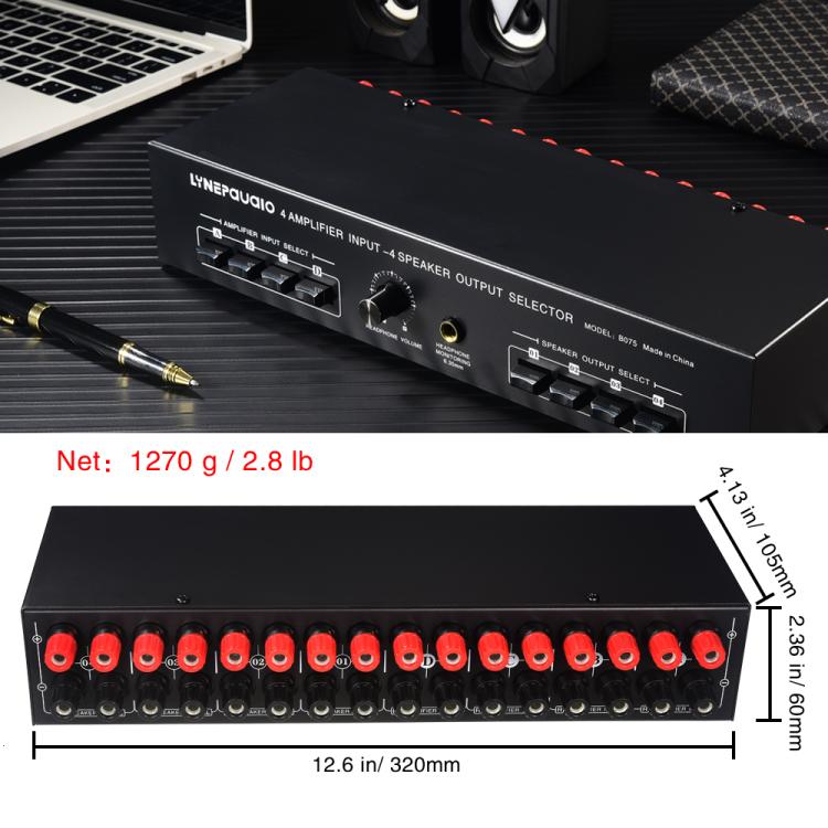 B075 4入力4出力パワーアンプスピーカーセレクタースイッチャー、1チャンネルあたり300W音質ロスなし、B075