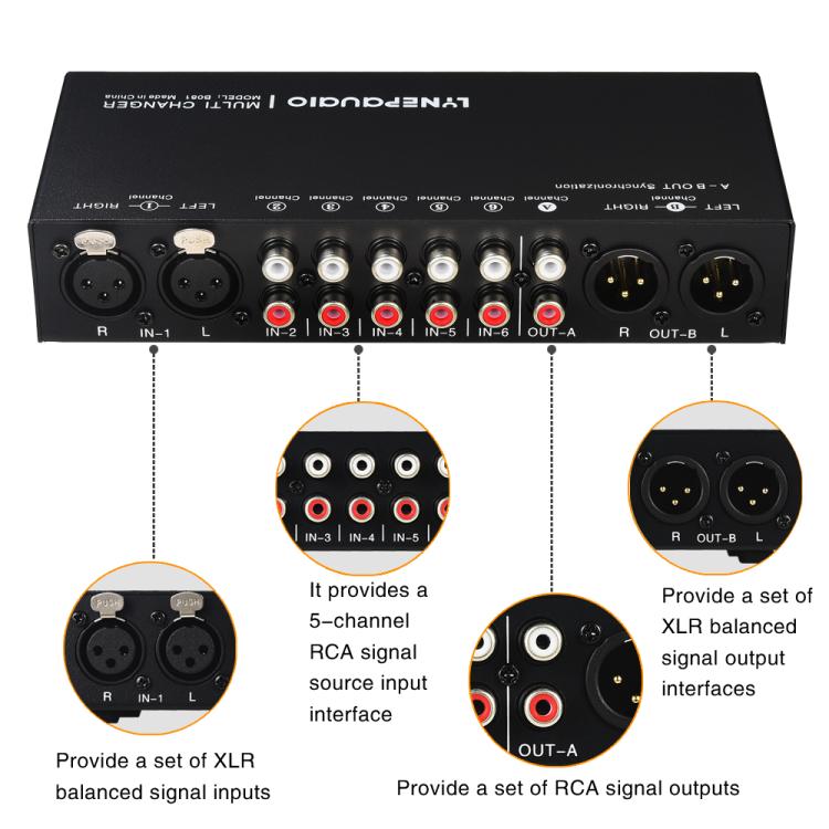 B081 6入力3出力オーディオ信号セレクタースイッチャー多チャンネルスイッチャー、フルバランスパッシブフロントアクティブスピーカーボリュームコントローラーRCAセレクター、B081