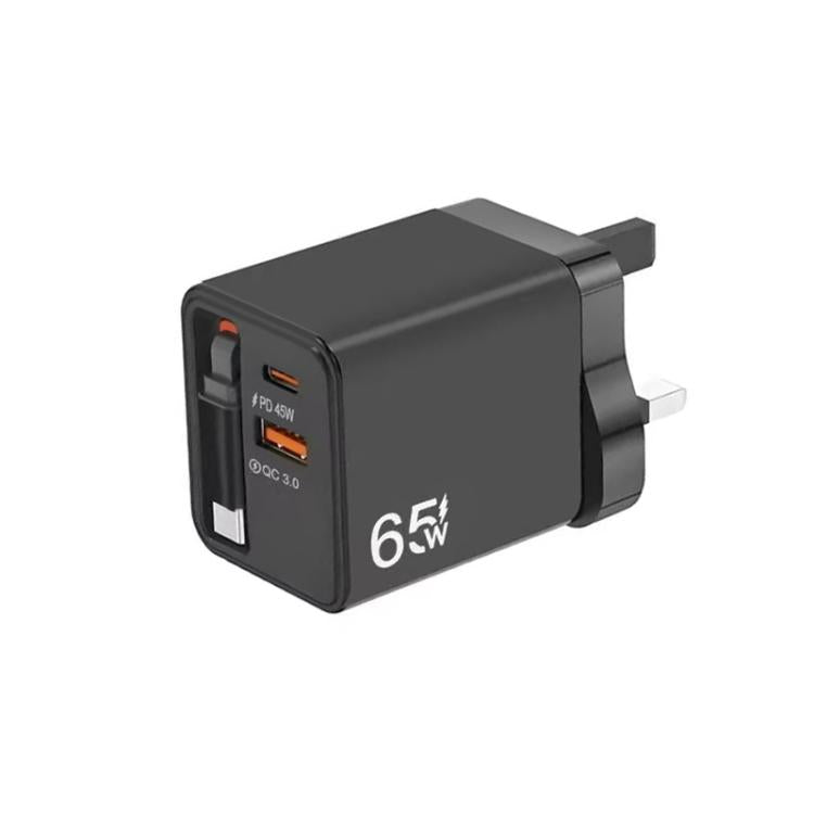 FC1 3-in-1 70cm 伸縮式Type-Cケーブル、PD3.0、QC3.0 USBスマホ充電器、UKプラグ
