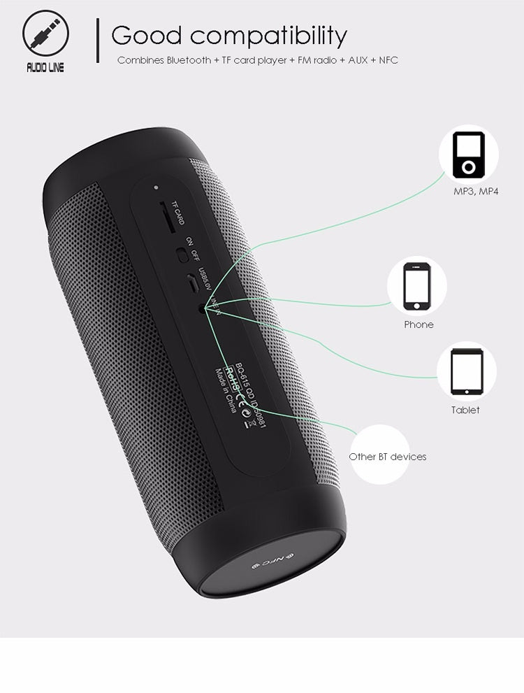 BQ615 PRO カラフルLED ワイヤレス HiFi ステレオスピーカー Bluetooth + TFカードプレーヤー + FMラジオ + AUX + NFC搭載 BQ615 PRO