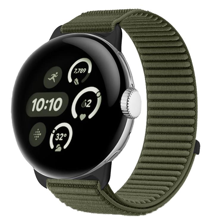 織りナイロンフック＆ループファスナーメタルインターフェースウォッチバンド、Google Pixel Watch 4 / Watch 3 45mm用、Google Pixel Watch 4 / 3 / 2 / 1 41mm用