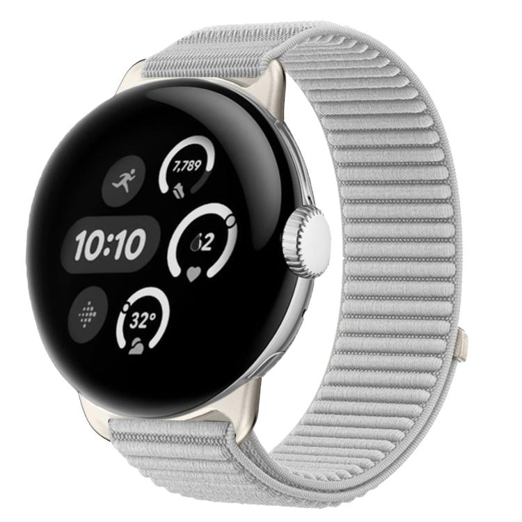織りナイロンフック＆ループファスナーメタルインターフェースウォッチバンド、Google Pixel Watch 4 / Watch 3 45mm用、Google Pixel Watch 4 / 3 / 2 / 1 41mm用