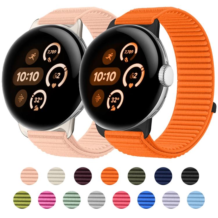 織りナイロンフック＆ループファスナーメタルインターフェースウォッチバンド、Google Pixel Watch 4 / Watch 3 45mm用、Google Pixel Watch 4 / 3 / 2 / 1 41mm用