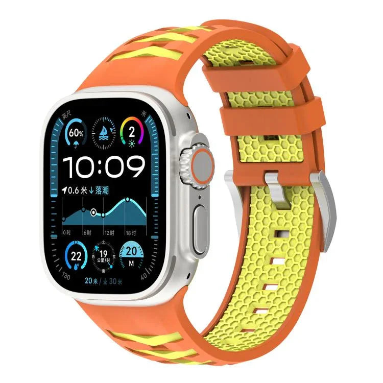タイヤテクスチャー二色シリコン時計バンド、Apple Watch 46mm / 49mm / 45mm / 44mm用、Apple Watch 42mm / 41mm / 40mm / 38mm用