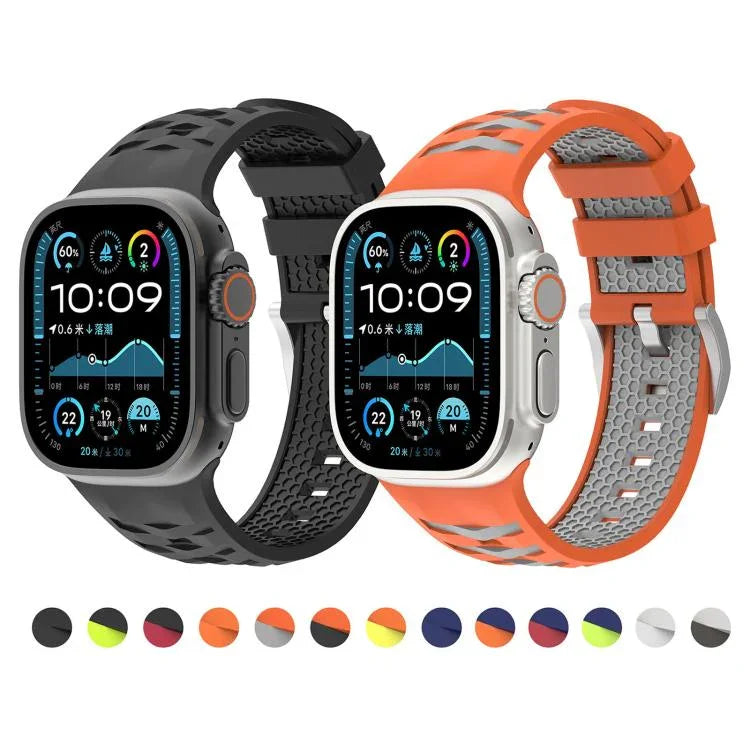 タイヤテクスチャー二色シリコン時計バンド、Apple Watch 46mm / 49mm / 45mm / 44mm用、Apple Watch 42mm / 41mm / 40mm / 38mm用