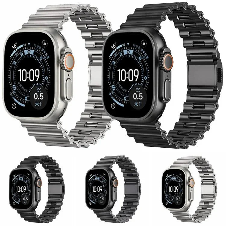 オーシャンウェーブマグネットバックル ステンレススチールウォッチバンド、Apple Watch 46mm / 49mm / 45mm / 44mm用
