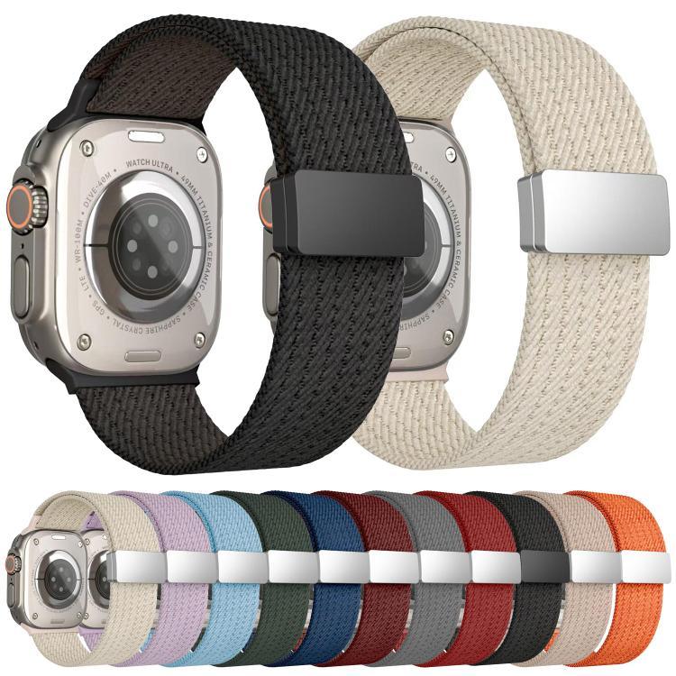 単色マグネットスナップ4本編みエラスティックナイロンウォッチバンド、Apple Watch 46mm / 49mm / 45mm / 44mm用、Apple Watch 42mm / 41mm / 40mm / 38mm用