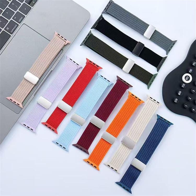 単色マグネットスナップ4本編みエラスティックナイロンウォッチバンド、Apple Watch 46mm / 49mm / 45mm / 44mm用、Apple Watch 42mm / 41mm / 40mm / 38mm用