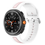 シルバーバックル縦ストライプ二色シリコンウォッチバンド、Samsung Galaxy Watch8 / Watch8 Classic用