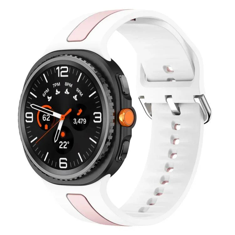 シルバーバックル縦ストライプ二色シリコンウォッチバンド、Samsung Galaxy Watch8 / Watch8 Classic用