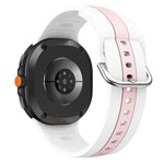 シルバーバックル縦ストライプ二色シリコンウォッチバンド、Samsung Galaxy Watch8 / Watch8 Classic用