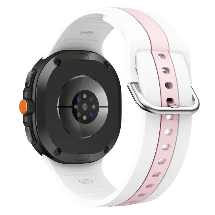 シルバーバックル縦ストライプ二色シリコンウォッチバンド、Samsung Galaxy Watch8 / Watch8 Classic用