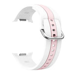 シルバーバックル縦ストライプ二色シリコンウォッチバンド、Samsung Galaxy Watch8 / Watch8 Classic用