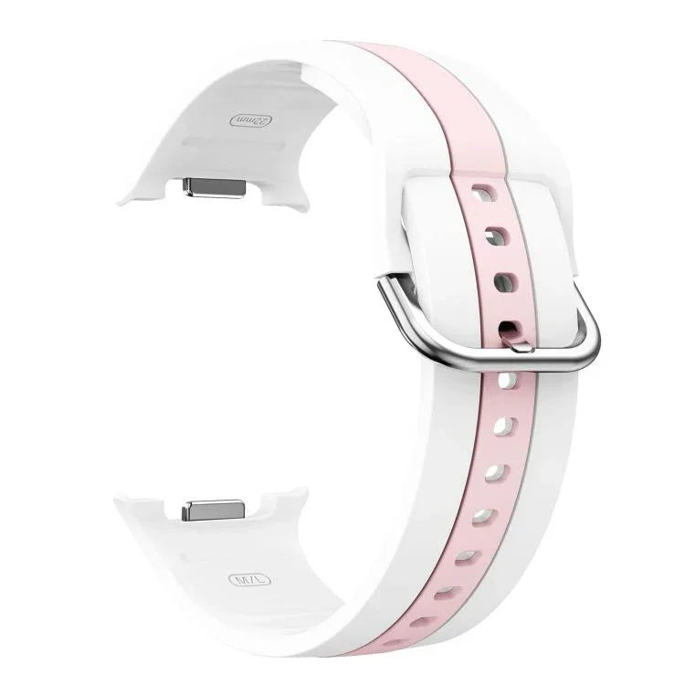 シルバーバックル縦ストライプ二色シリコンウォッチバンド、Samsung Galaxy Watch8 / Watch8 Classic用