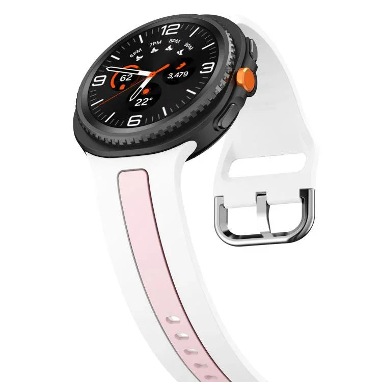 シルバーバックル縦ストライプ二色シリコンウォッチバンド、Samsung Galaxy Watch8 / Watch8 Classic用