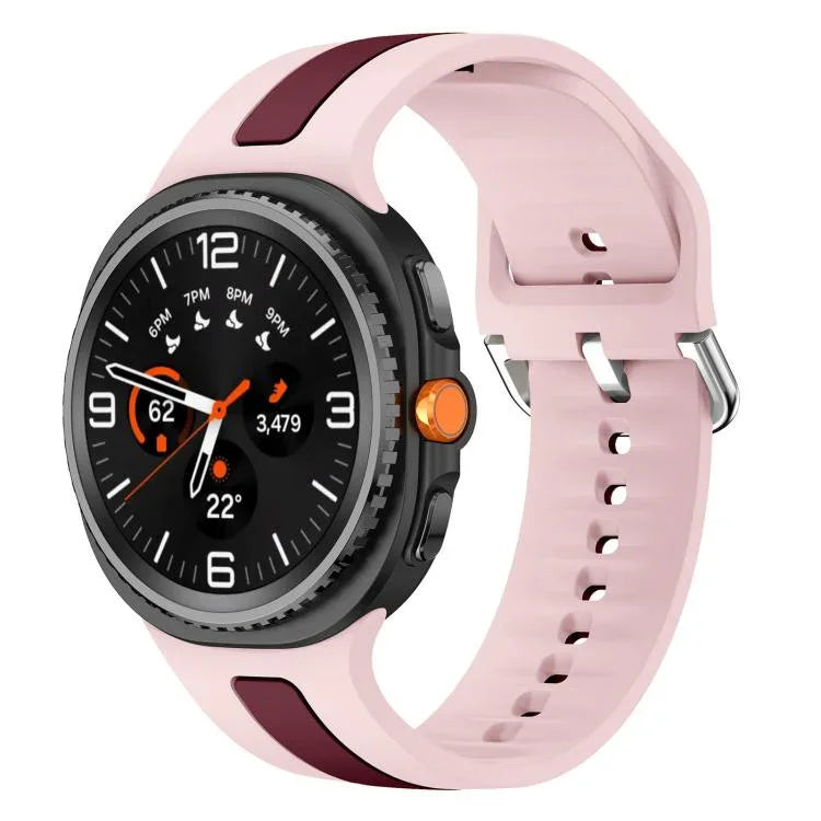 シルバーバックル縦ストライプ二色シリコンウォッチバンド、Samsung Galaxy Watch8 / Watch8 Classic用