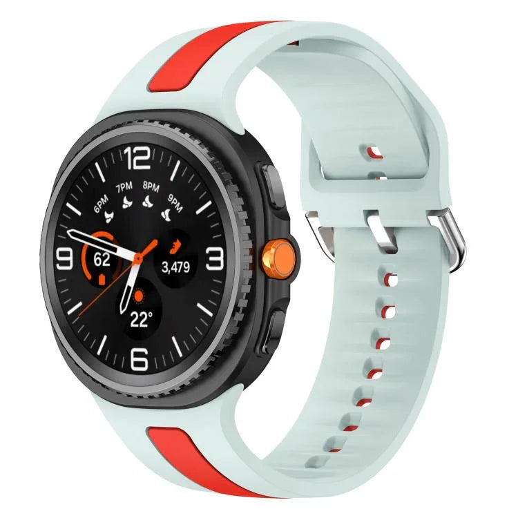 シルバーバックル縦ストライプ二色シリコンウォッチバンド、Samsung Galaxy Watch8 / Watch8 Classic用