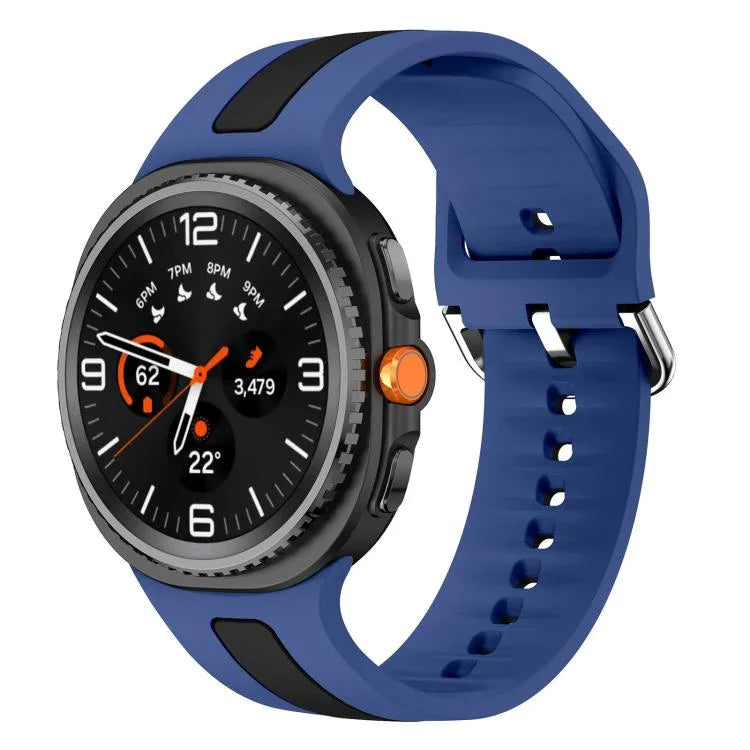 シルバーバックル縦ストライプ二色シリコンウォッチバンド、Samsung Galaxy Watch8 / Watch8 Classic用