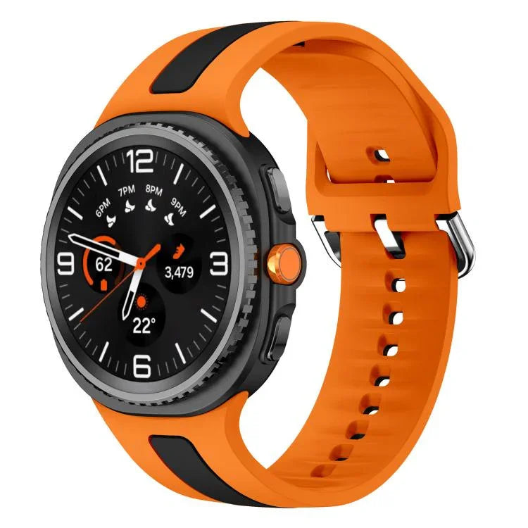 シルバーバックル縦ストライプ二色シリコンウォッチバンド、Samsung Galaxy Watch8 / Watch8 Classic用