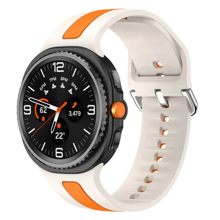 シルバーバックル縦ストライプ二色シリコンウォッチバンド、Samsung Galaxy Watch8 / Watch8 Classic用