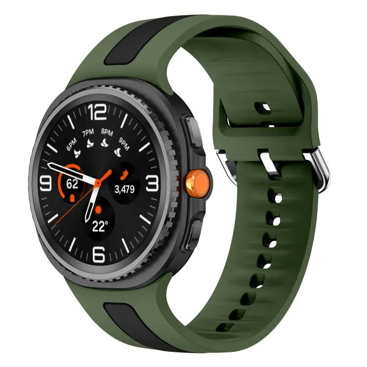 シルバーバックル縦ストライプ二色シリコンウォッチバンド、Samsung Galaxy Watch8 / Watch8 Classic用