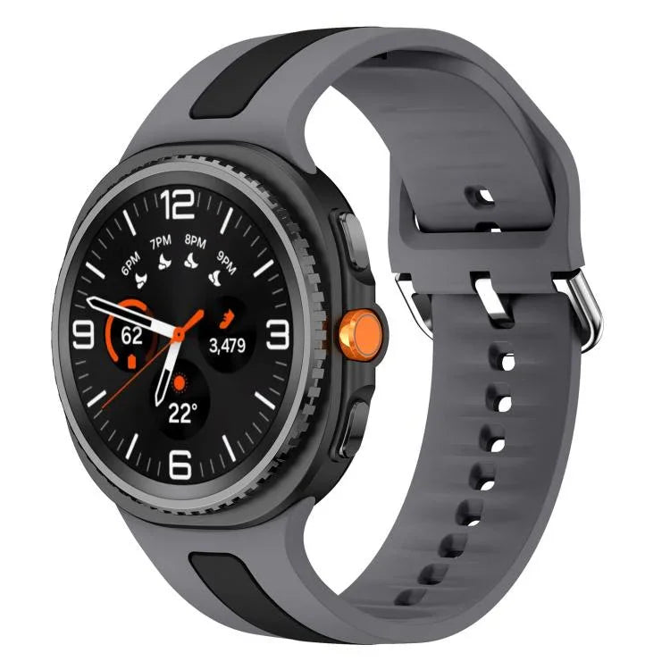 シルバーバックル縦ストライプ二色シリコンウォッチバンド、Samsung Galaxy Watch8 / Watch8 Classic用
