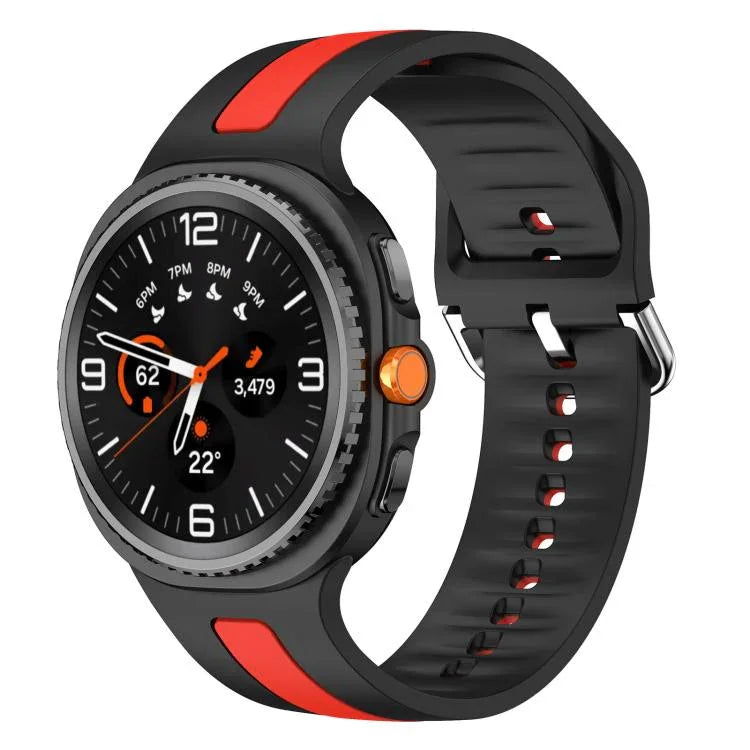 シルバーバックル縦ストライプ二色シリコンウォッチバンド、Samsung Galaxy Watch8 / Watch8 Classic用