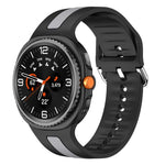 シルバーバックル縦ストライプ二色シリコンウォッチバンド、Samsung Galaxy Watch8 / Watch8 Classic用
