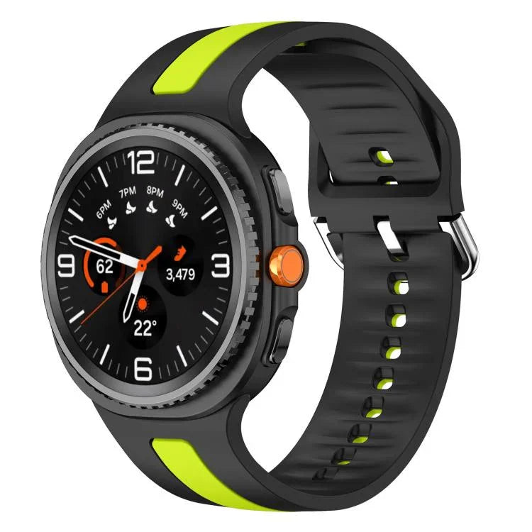 シルバーバックル縦ストライプ二色シリコンウォッチバンド、Samsung Galaxy Watch8 / Watch8 Classic用