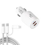 TE-P66 75W Type-C x 2 デュアルポート急速充電車載充電器 Type-C to Type-C / 8ピンデータケーブル付き、TE-P66ケーブル付き