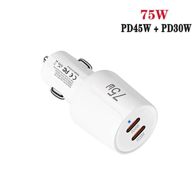 TE-P66 75W Type-C x 2 デュアルポート急速充電車載充電器 Type-C to Type-C / 8ピンデータケーブル付き、TE-P66ケーブル付き