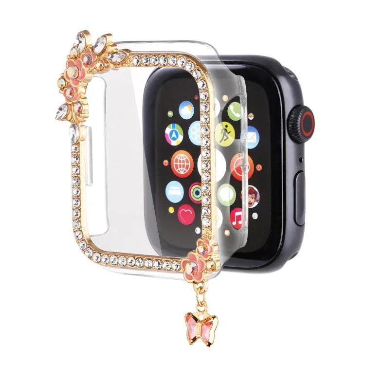 タッセルフラワー シングルダイヤモンド ホロウPCウォッチシェル、Apple Watch Series 6 / 5 / 4 & SE 44mm用、Apple Watch Series 6 / 5 / 4 & SE 40mm用、Apple Watch Series 10 / 11 46mm用、Apple Watch Series 10 / 11 42mm用、Apple Watch Series 9 / 8 / 7 44mm用