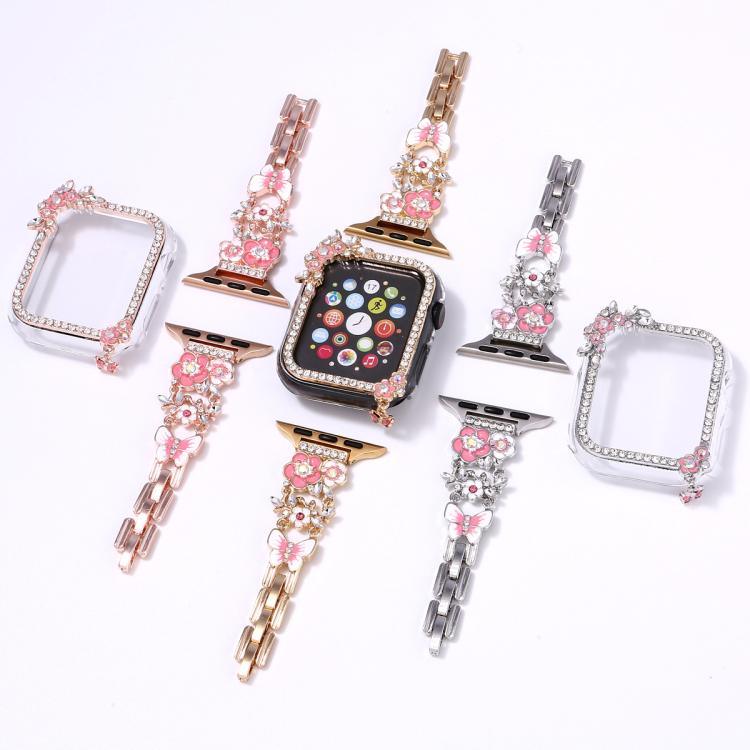 タッセルフラワー シングルダイヤモンド ホロウPCウォッチシェル、Apple Watch Series 6 / 5 / 4 & SE 44mm用、Apple Watch Series 6 / 5 / 4 & SE 40mm用、Apple Watch Series 10 / 11 46mm用、Apple Watch Series 10 / 11 42mm用、Apple Watch Series 9 / 8 / 7 44mm用