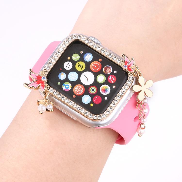 タッセルバタフライ シングルダイヤモンド ホロウPCウォッチシェル、Apple Watch Series 6 / 5 / 4 & SE 44mm用、Apple Watch Series 6 / 5 / 4 & SE 40mm用、Apple Watch Series 9 / 8 / 7 45mm用、Apple Watch Series 9 / 8 / 7 41mm用