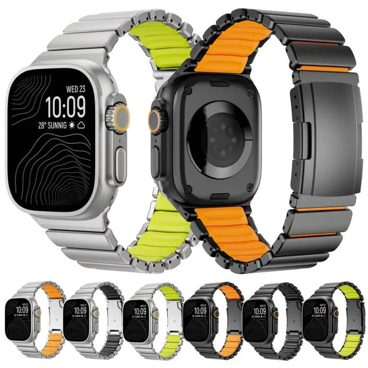 タートルバックル ツートンカラー チタンメタルシリコンウォッチバンド、Apple Watch 46mm / 49mm / 45mm / 44mm用
