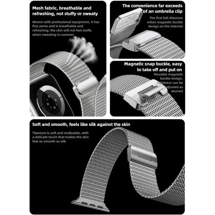 ミラネーゼ磁気バックル フルチタンメタルウォッチバンド、Apple Watch 46mm / 49mm / 45mm / 44mm用
