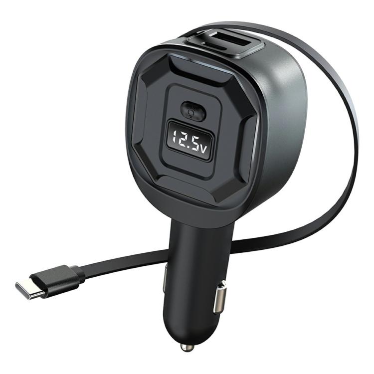 GE10 PD 65W Fast Charging Adapter Voltage Display Car Charger with Retractable Cable, GE10