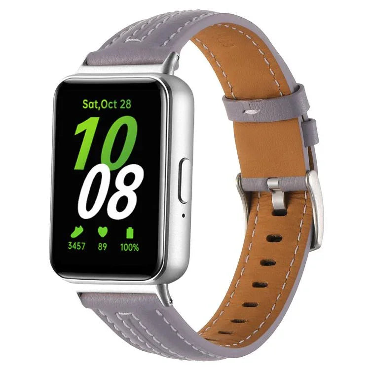 シルバーピンバックル凹型革ウォッチバンド、Samsung Galaxy Fit 3用