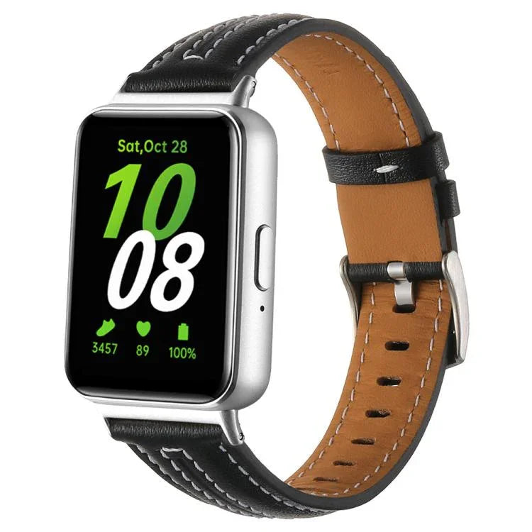 シルバーピンバックル凹型革ウォッチバンド、Samsung Galaxy Fit 3用