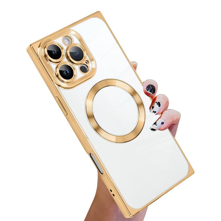 直角スクエア電気めっきCDパターンTPU MagSafeスマホケース、iPhone 16 Plus用、iPhone 16用、iPhone 15 Pro Max用、iPhone 15 Pro用、iPhone 15 Plus用、iPhone 15用