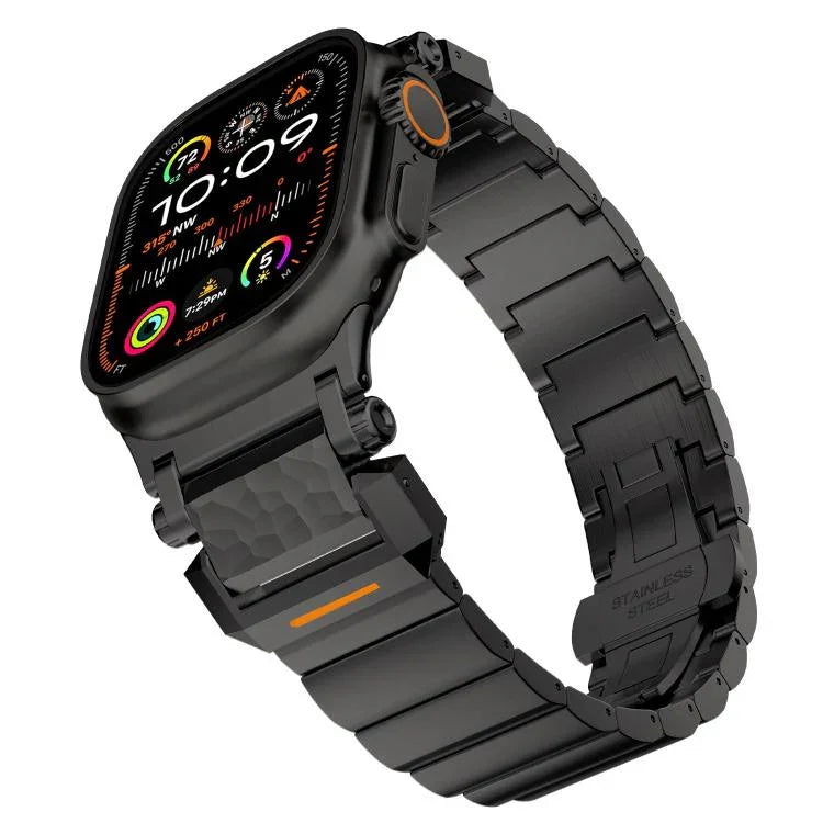 ハンマーパターン バタフライバックル ステンレススチールヘッド ワンビーズ チタン合金ウォッチバンド、Apple Watch 46mm / 49mm / 45mm / 44mm用